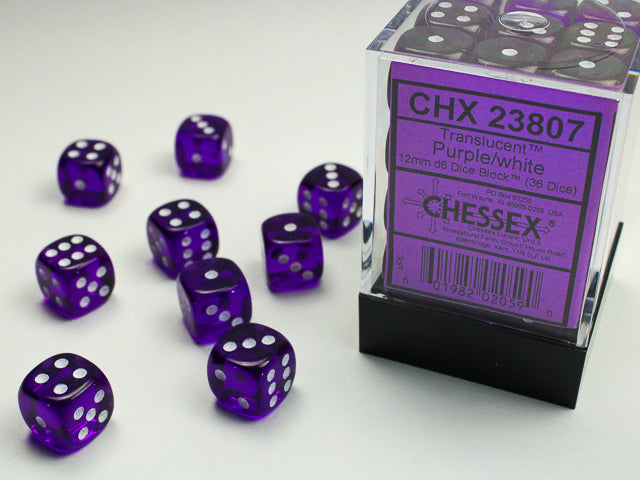 12mm d6 Dice Block (36 Dice - Translucent: Purple/White)