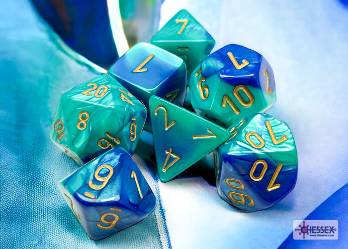 Gemini Blue-Teal/gold Polyhedral 7-Dice Set