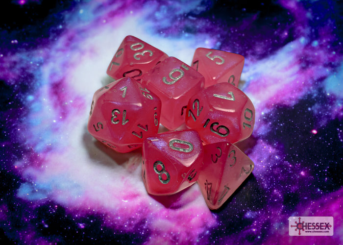 Borealis Pink/silver Luminary Polyhedral 7-Dice Set