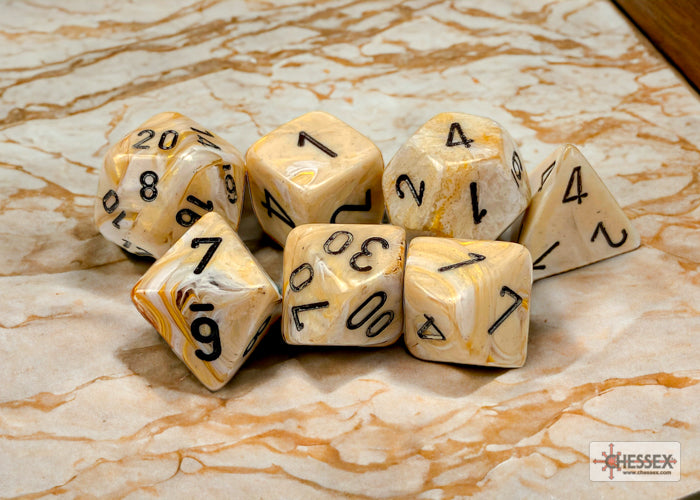 Marble Ivory/black Polyhedral 7-Dice Set