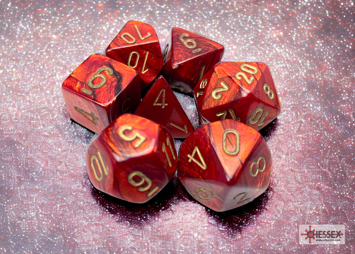 Scarab Scarlet/gold Polyhedral 7-Dice Set