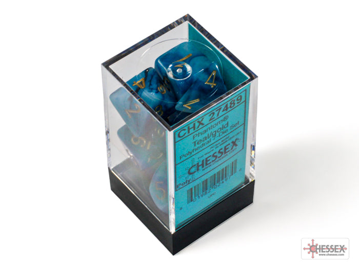 Phantom Teal/gold Polyhedral 7-Dice Set