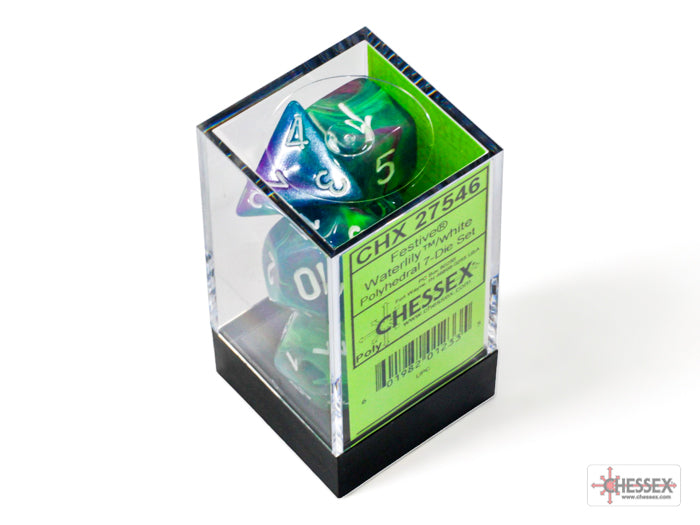 Festive Waterlily/white Polyhedral 7-Dice Set