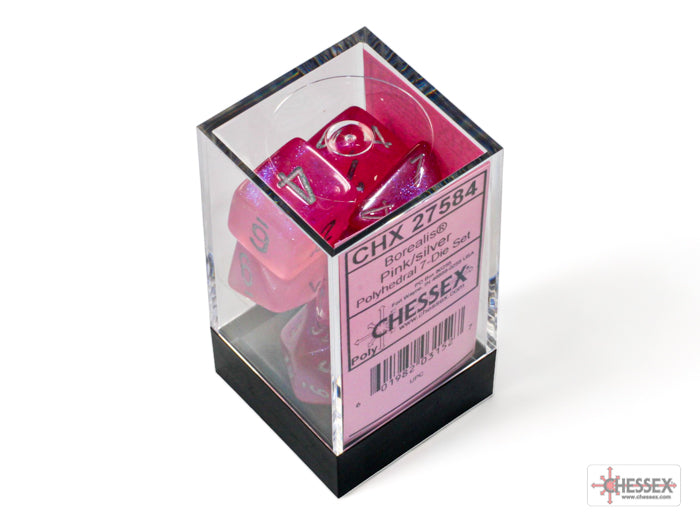 Borealis Pink/silver Luminary Polyhedral 7-Dice Set