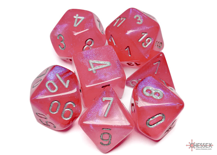 Borealis Pink/silver Luminary Polyhedral 7-Dice Set