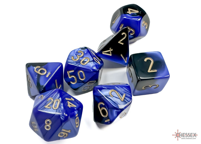 Gemini Polyhedral Black-Blue/gold 7-Die set