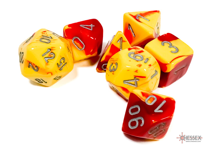 Polyhedral Dice Set: Gemini: 7Pc Red-Yellow/Silver