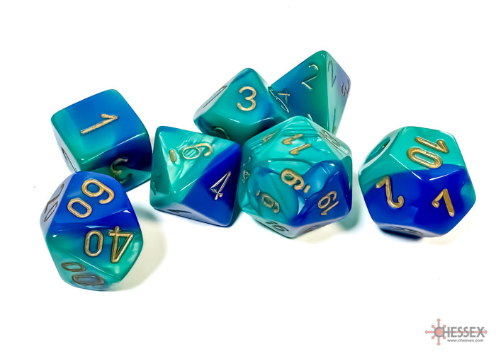 Gemini Blue-Teal/gold Polyhedral 7-Dice Set