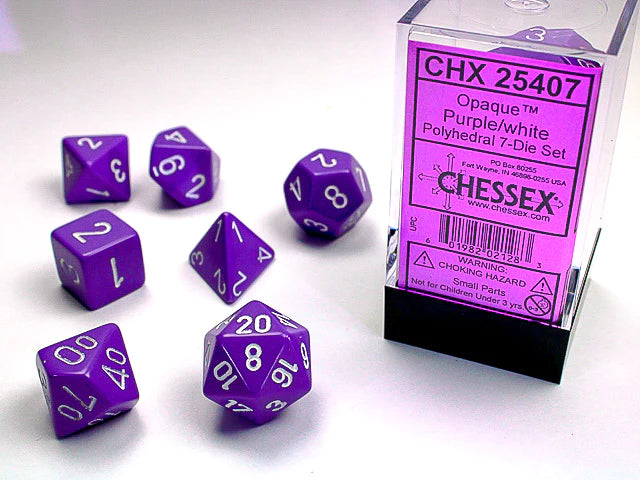 Opaque Purple/white Polyhedral 7-Dice Set