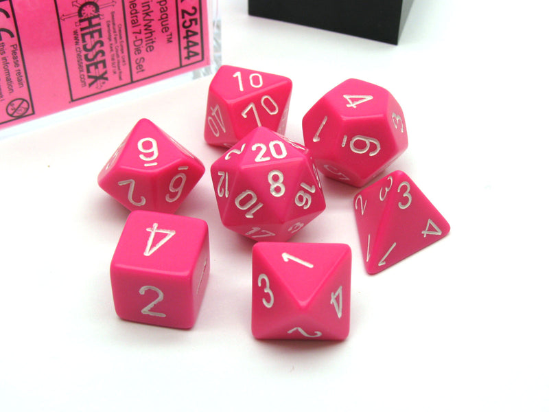 Opaque Pink/white Polyhedral 7-Dice Set