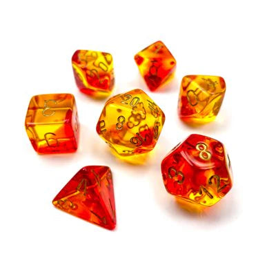 Gemini Translucent Red-Yellow/Gold Polyhedral 7-Dice Set