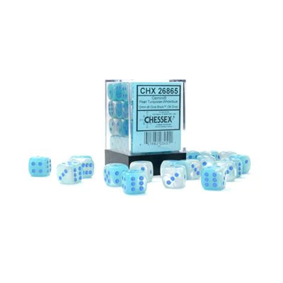 12mm d6 Dice Block (36 Dice - Gemini: Pearl Turquoise-White/Blue)