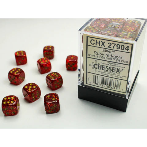 12mm d6 Dice Block (36 Dice - Glitter: Ruby/Gold)