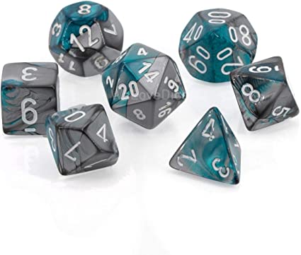 Gemini Steel-Teal/white Polyhedral 7-Dice Set