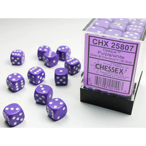 12mm d6 Dice Block (36 Dice - Opaque: Purple/White)