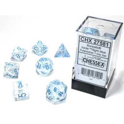 Borealis Icicle/light blue Luminary Polyhedral 7-Dice Set