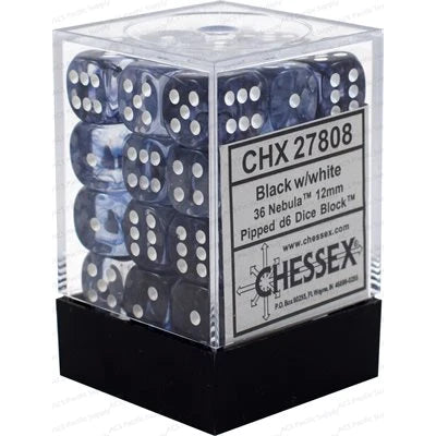 12mm d6 Dice Block (36 Dice - Nebula: Black/White)