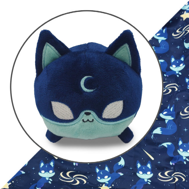 Tote Bag with Plushie: (Dark Blue Moon Foxes + Dark Blue Moon Fox)