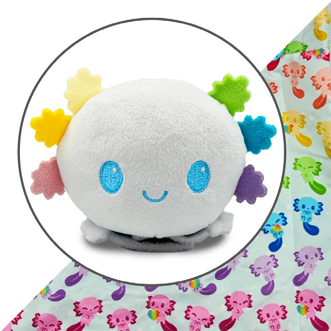 Tote Bag with Plushie: (White Rainbow Axolotls + White (Rainbow Gills)