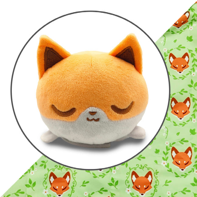 Tote Bag with Plushie: (Light Green FoxeS + Orange & White Fox)