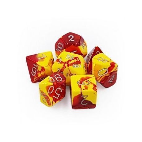 Polyhedral Dice Set: Gemini: 7Pc Red-Yellow/Silver