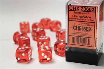 12mm d6 Dice Block (36 Dice - Translucent: Orange/White)