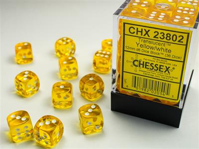 12mm d6 Dice Block (36 Dice - Translucent: Yellow/White)