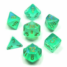 Borealis Light Green/gold Luminary Polyhedral 7-Dice Set