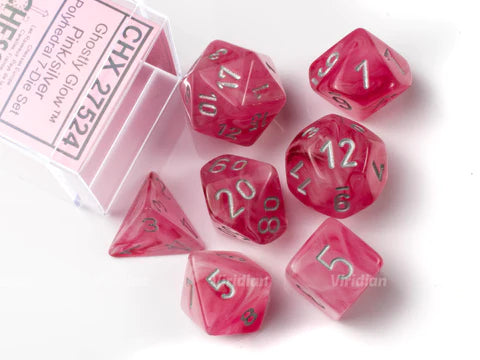 Chessex Polyhedral Ghostly Glow 7-Die Set Pink/Silver