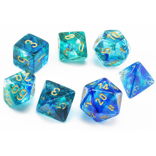 Nebula Oceanic/gold Luminary Polyhedral 7-Dice Set